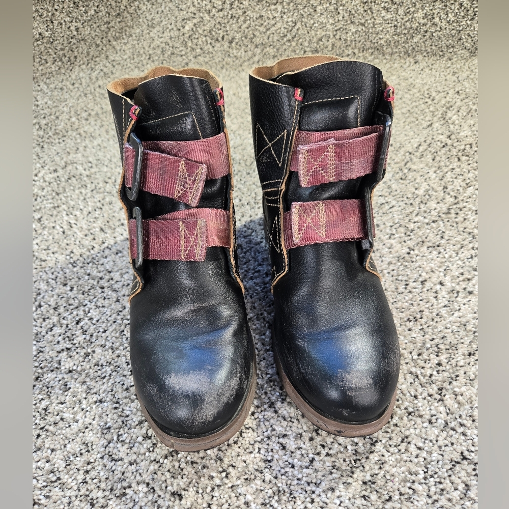 Fly London Black and Burgundy Combat Boots - Picture 2 of 16